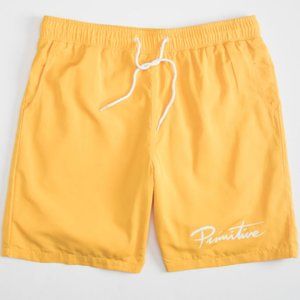 PRIMITIVE  Mens Nuevo Script Yellow Volley Shorts